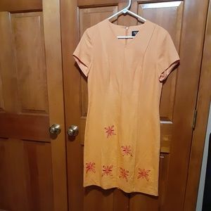 Patrick Collection Gold Linen Blend Embroidered Dress